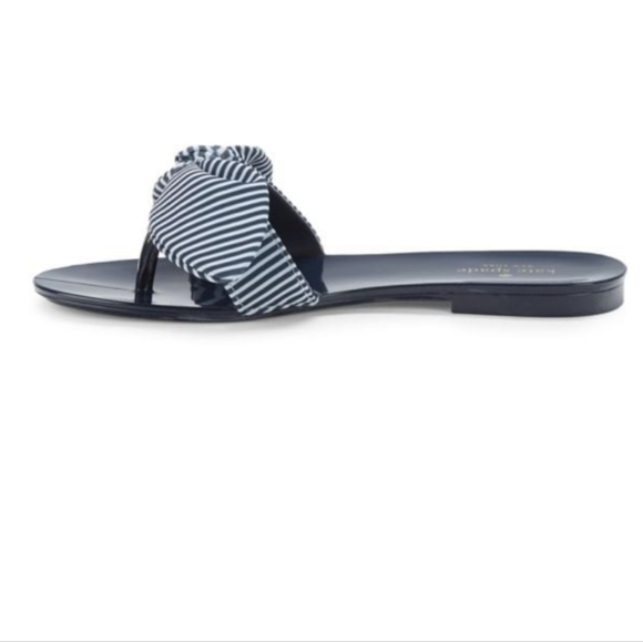 KATE SPADE Navy Blue Jelly Flip Flop Sandals Striped Fabric Bow Size 8 - Picture 7 of 15